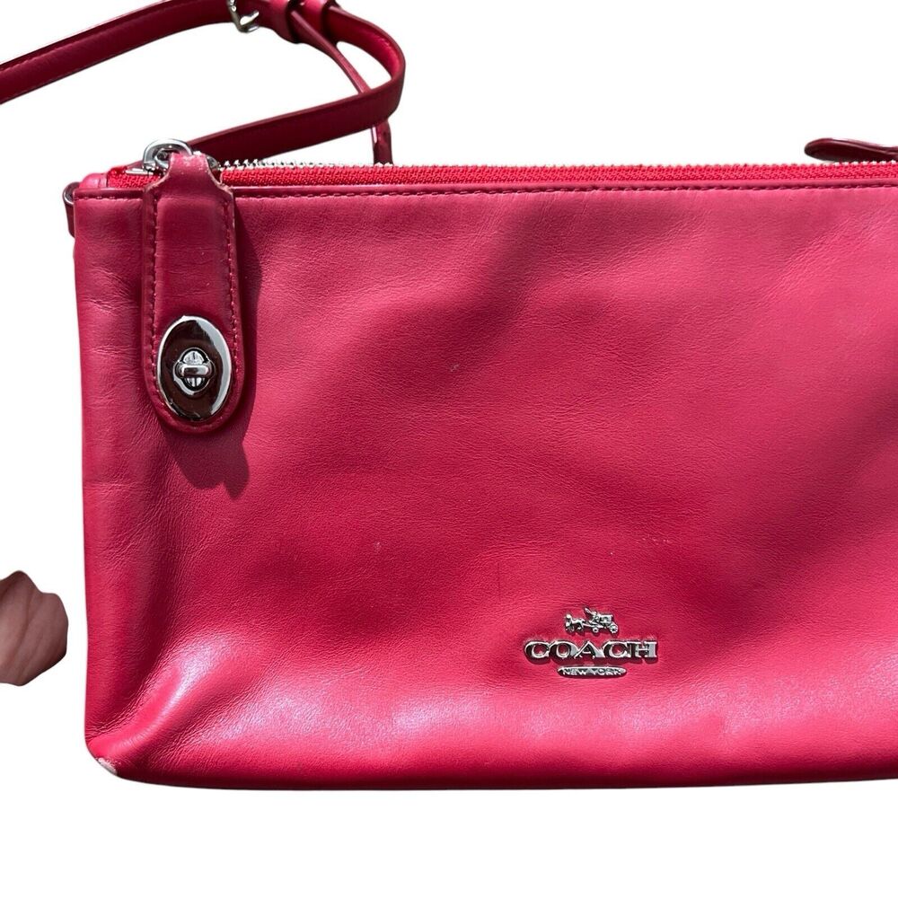Coach Lyla Double Gusset Zip Crossbody Red Genuine Leather FLAWS* - Picture 14 of 16